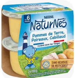 Plat pommes de terre, poireaux, cabillaud Naturnes dès 6 Mois