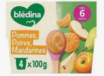 Petits pots pommes, poires, mandarines Bledina